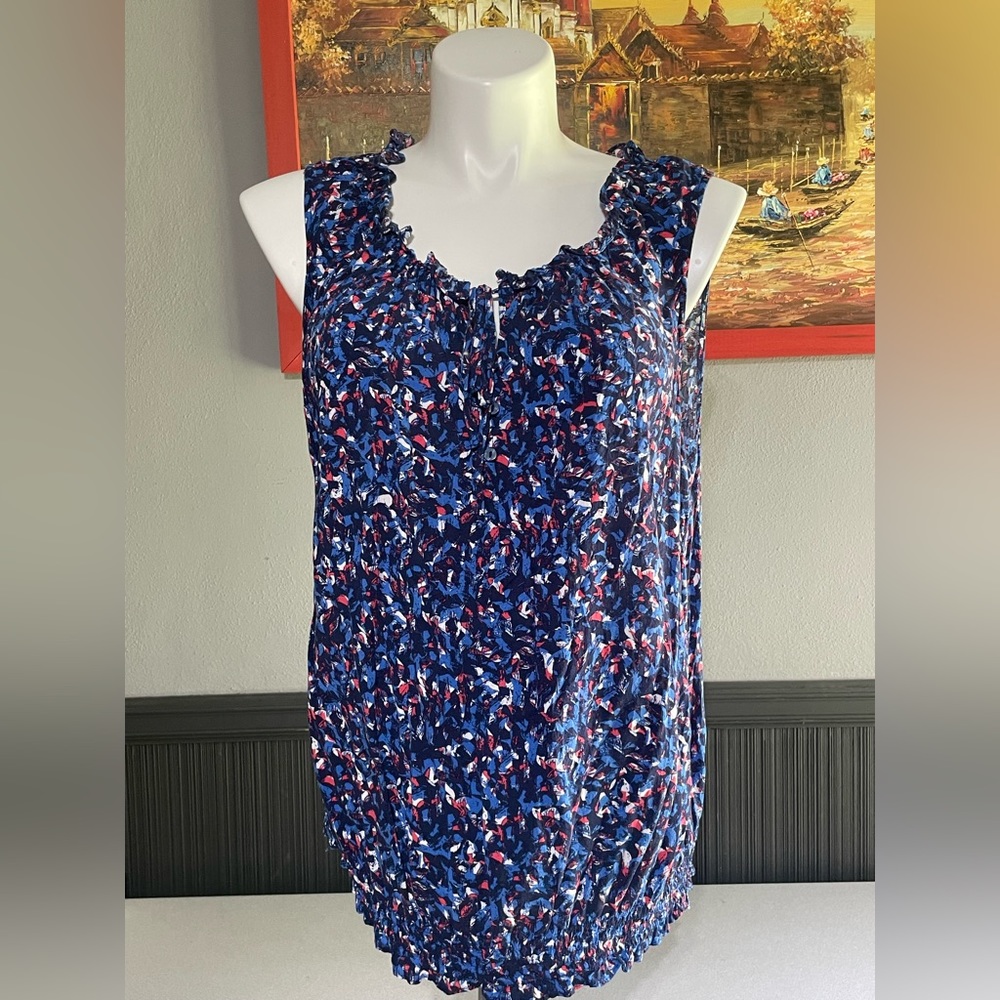 a.n.a Blue and Red Sleeveless Blouse